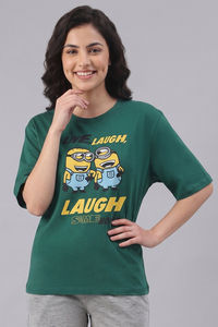 Zivame Minions Knit Cotton Loungewear Top - Ulramarine Green — thumbnail 3